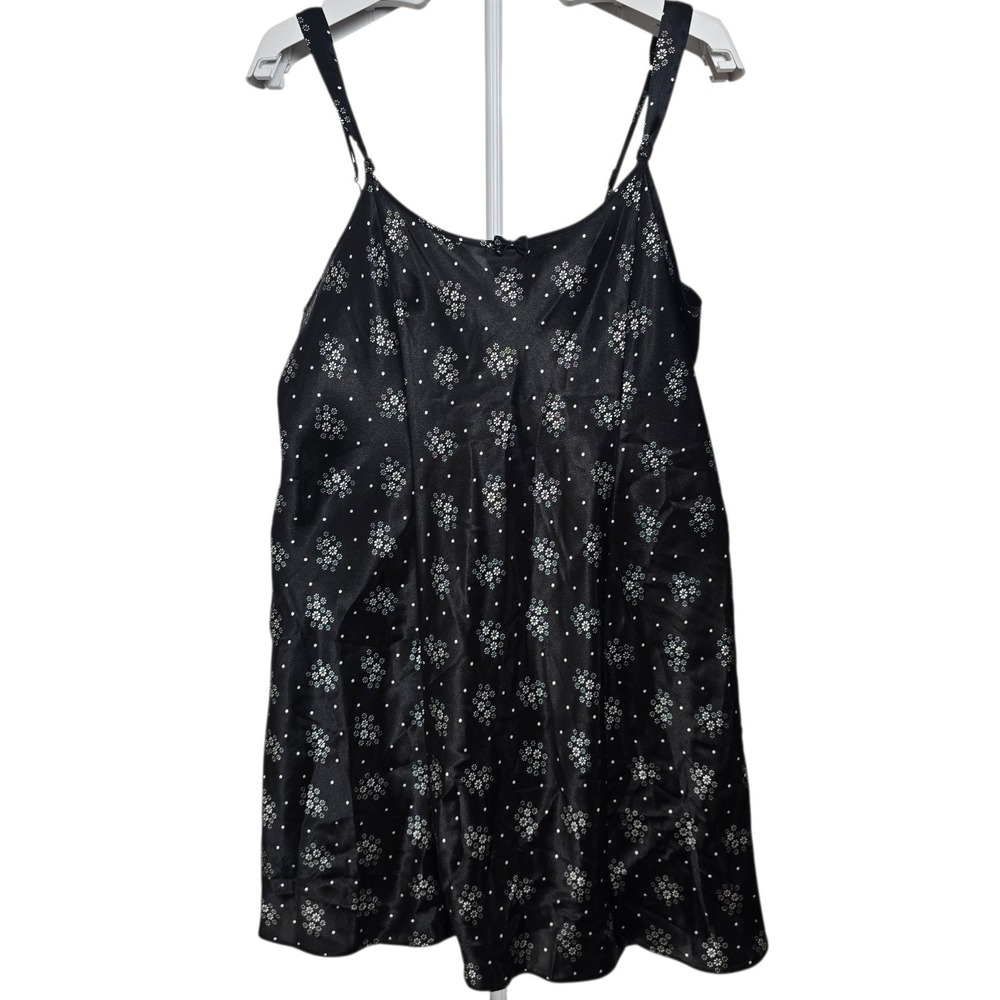 Morgan Taylor Intimates Satin Floral Slip Dress Chemise Black White Bow Sleep
